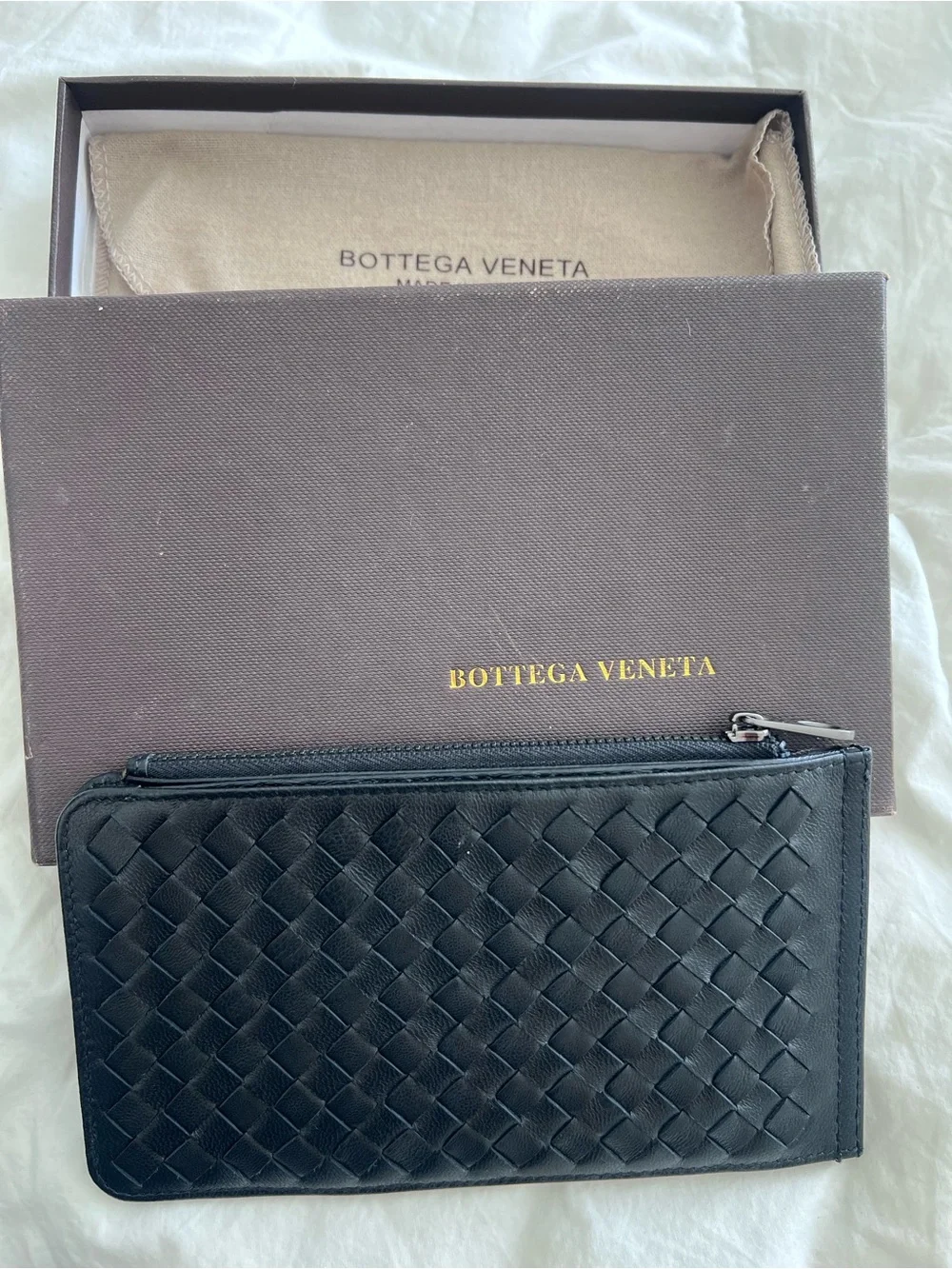 Bottega Veneta Black Intrecciato Leather Zip Pouch